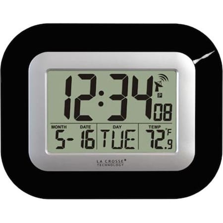La Crosse Technology La Crosse Technology WT-8005U-B Atomic Digital Wall Clock with IN Temp and Date-Black 6168850